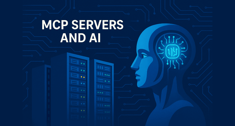 Illustration of AI-integrated MCP servers with a digital human figure and circuit background.